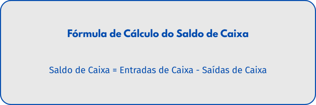 gráfico com a fórmula do saldo de caixa: Saldo de Caixa = Entradas de Caixa - Saídas de Caixa.