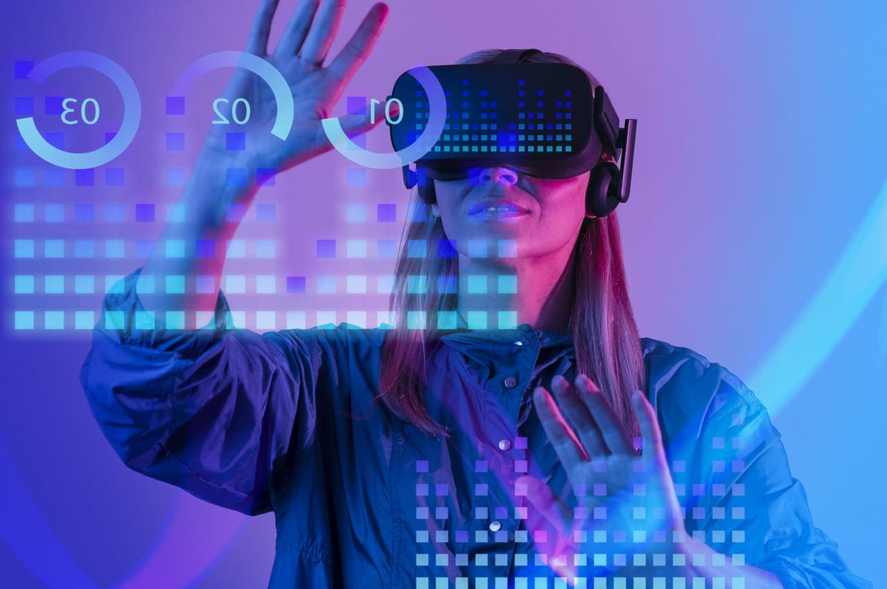 consumidor do futuro realizando compras online em uma plataforma futurista de e-commerce